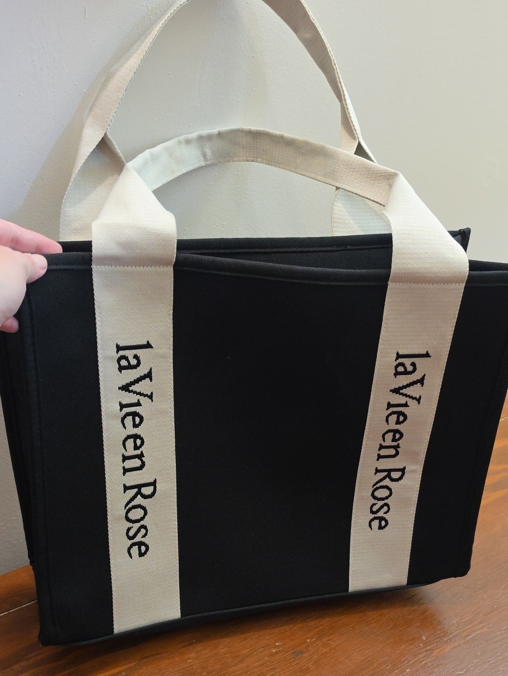 Black Canvas Tote with Cream Straps La Vie En Rose Tote